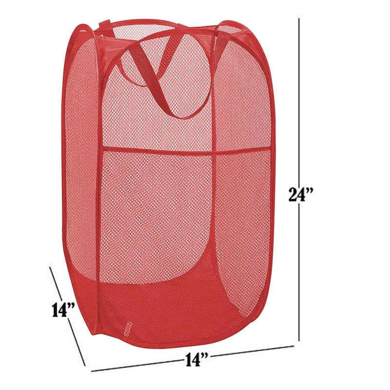 Buenod Pop up Hamper for Laundry, Collapsible Mesh Laundry Basket, Portable Foldable Clothes Hamper Storage Bin for Apartment, College Dorm or Travel, Red - Image 5